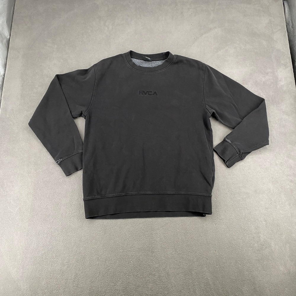 RVCA Mens Crewneck Sweatshirt Faded Black Embroidered Logo Size Medium 7077